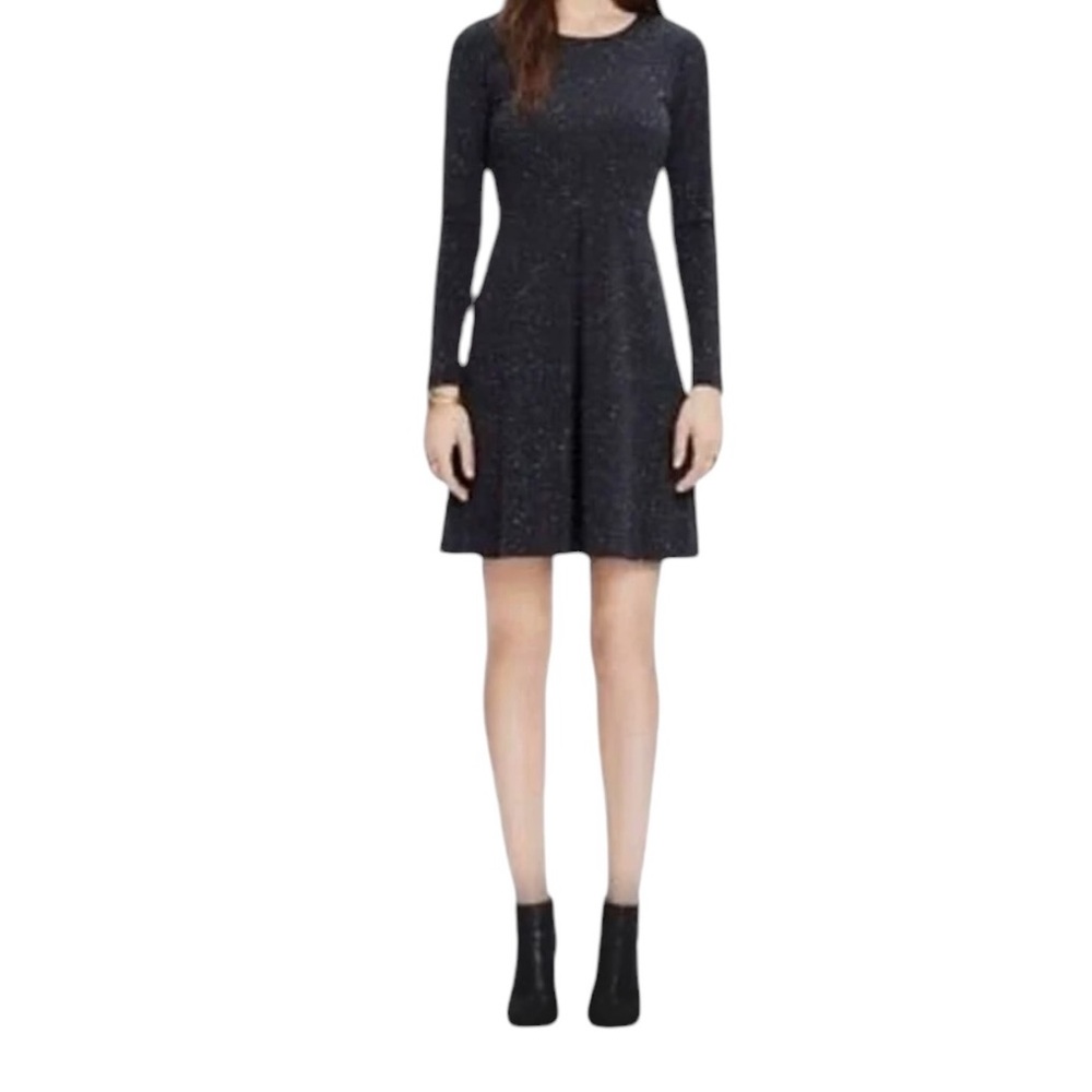 Madewell "Gia" Black/White Marled Aline Long Sleeve Dress 12